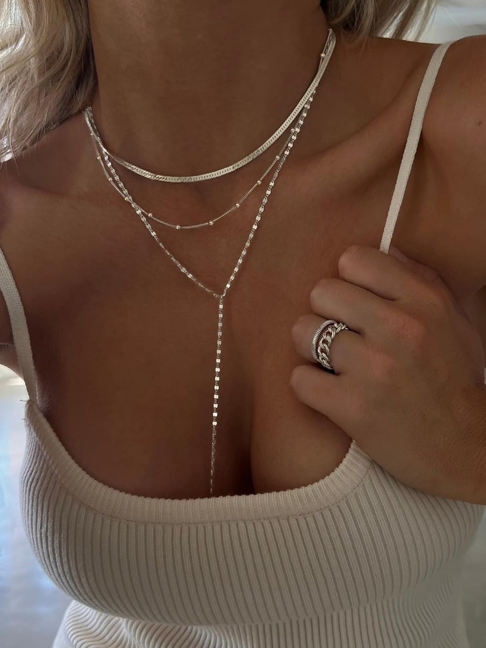 Layered Silver Lariat Necklace